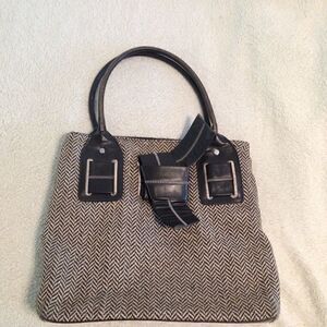 Tommy Hilfiger Y2K Chevron print tweed top handle bag faux bow large brown